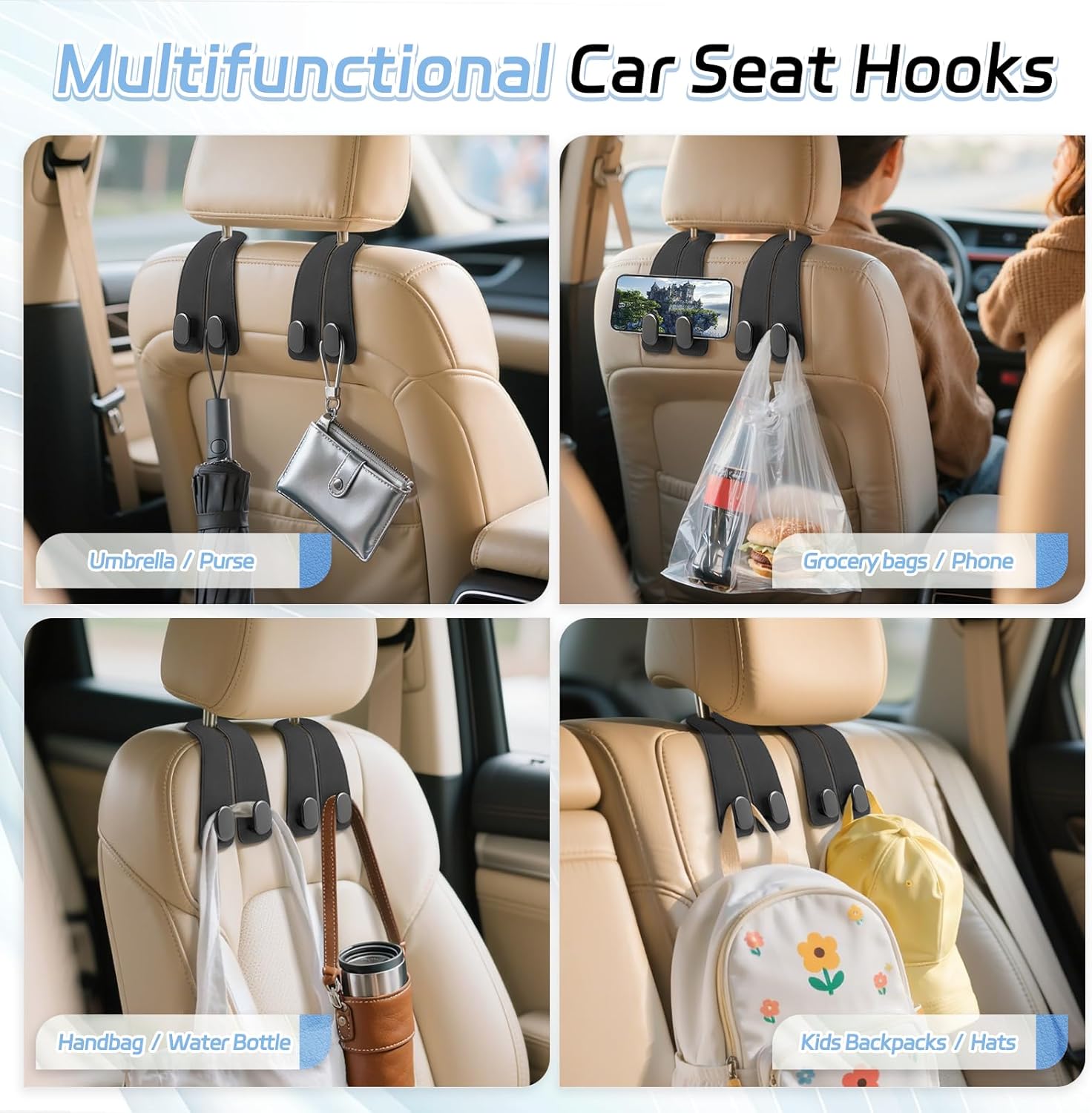 Infinix Car Seat Headrest Hook Heavy-Duty Organizer Pack of 2