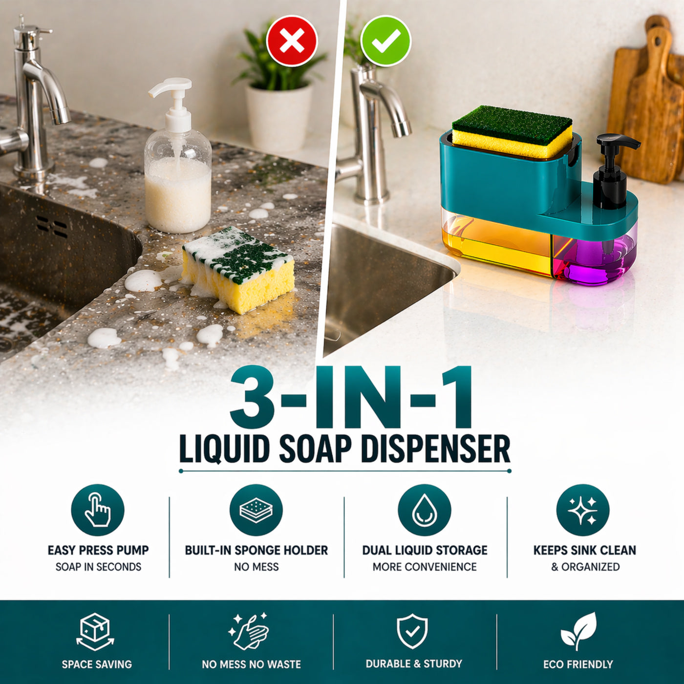 🧼 3-in-1 Liquid Soap Dispenser |(Buy 1 Get 1 Free)