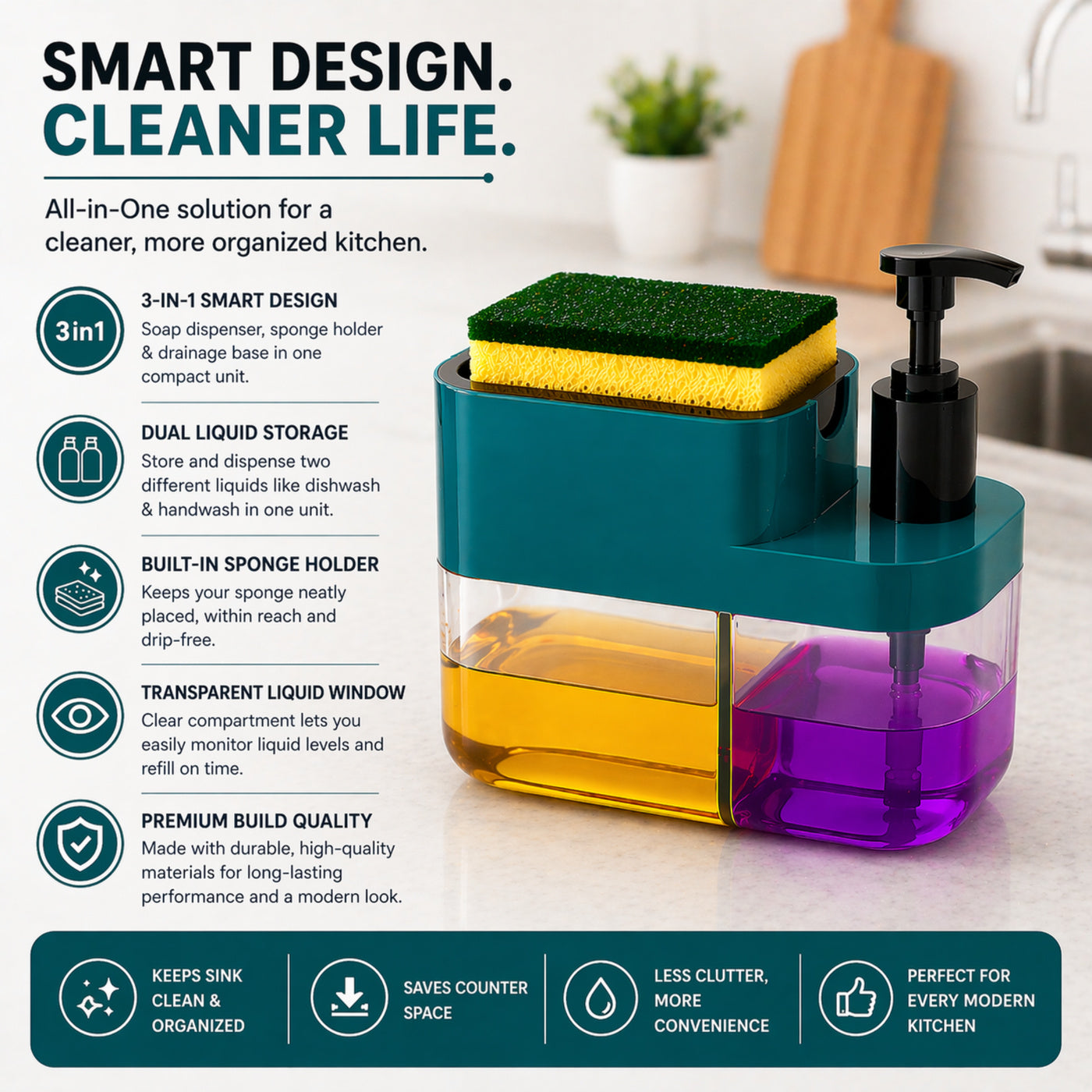 🧼 3-in-1 Liquid Soap Dispenser |(Buy 1 Get 1 Free)