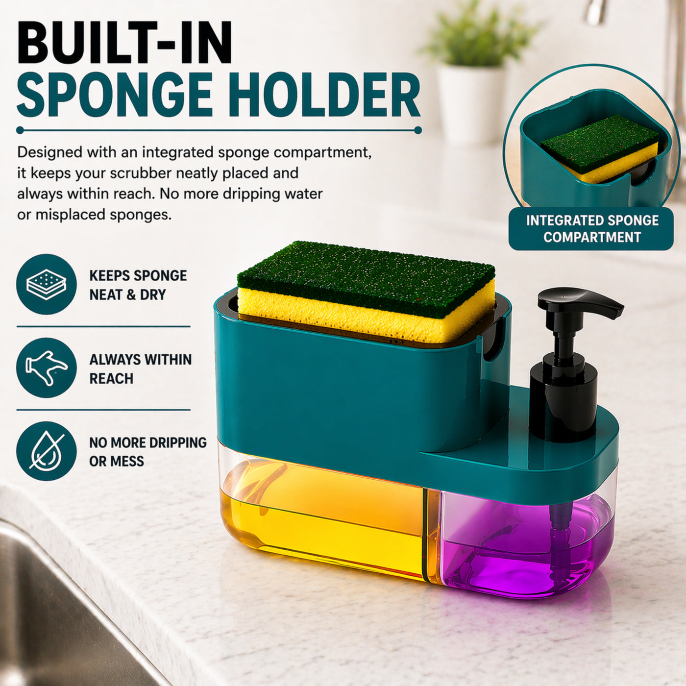 🧼 3-in-1 Liquid Soap Dispenser |(Buy 1 Get 1 Free)